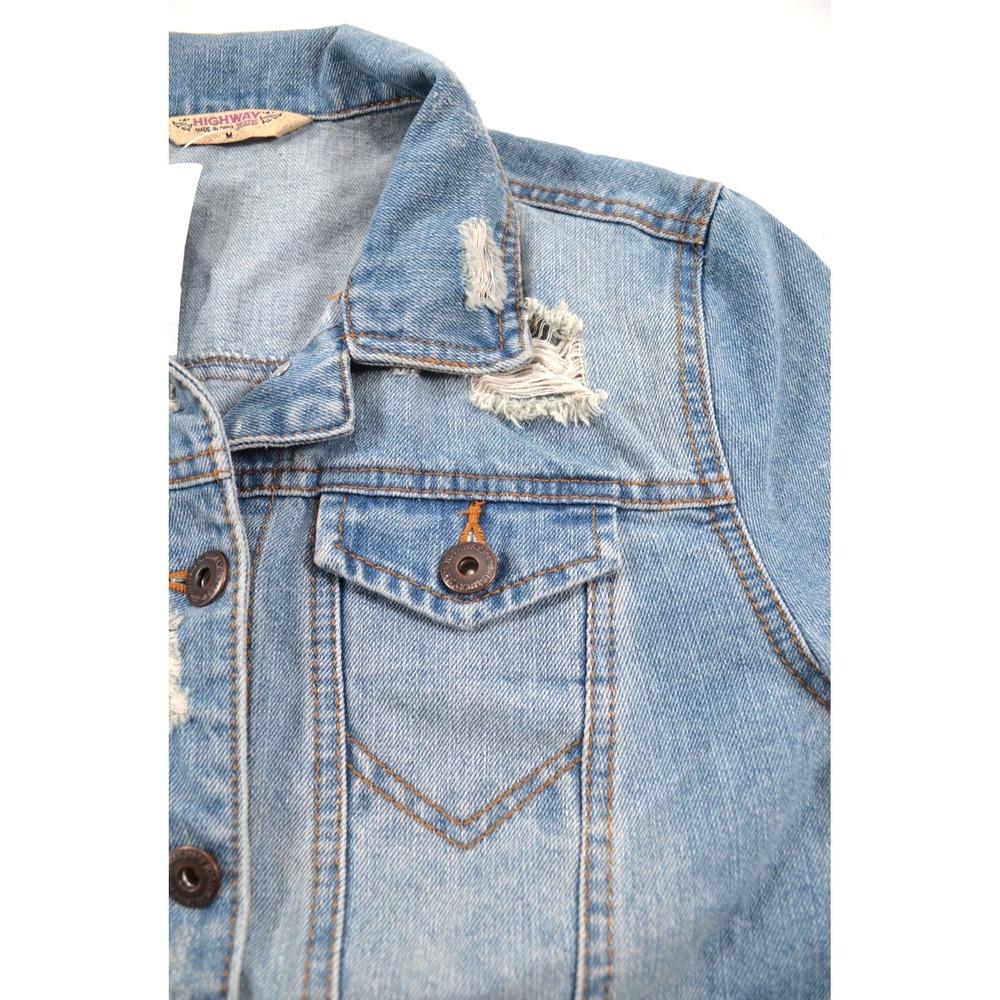 =====Highway Jeans Blue Distressed Denim Jean Crop Jacket‎ Women's Size M Nwt's - Picture 13 of 16